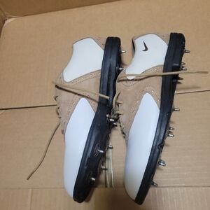 Nike Tan and White Golf Shoes with Black Spikes